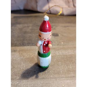 Vintage wooden clown Dunce drum Barrel ornament Xmas decor